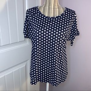Navy Blue Polka Dot Cold Shoulder Dolman Top
